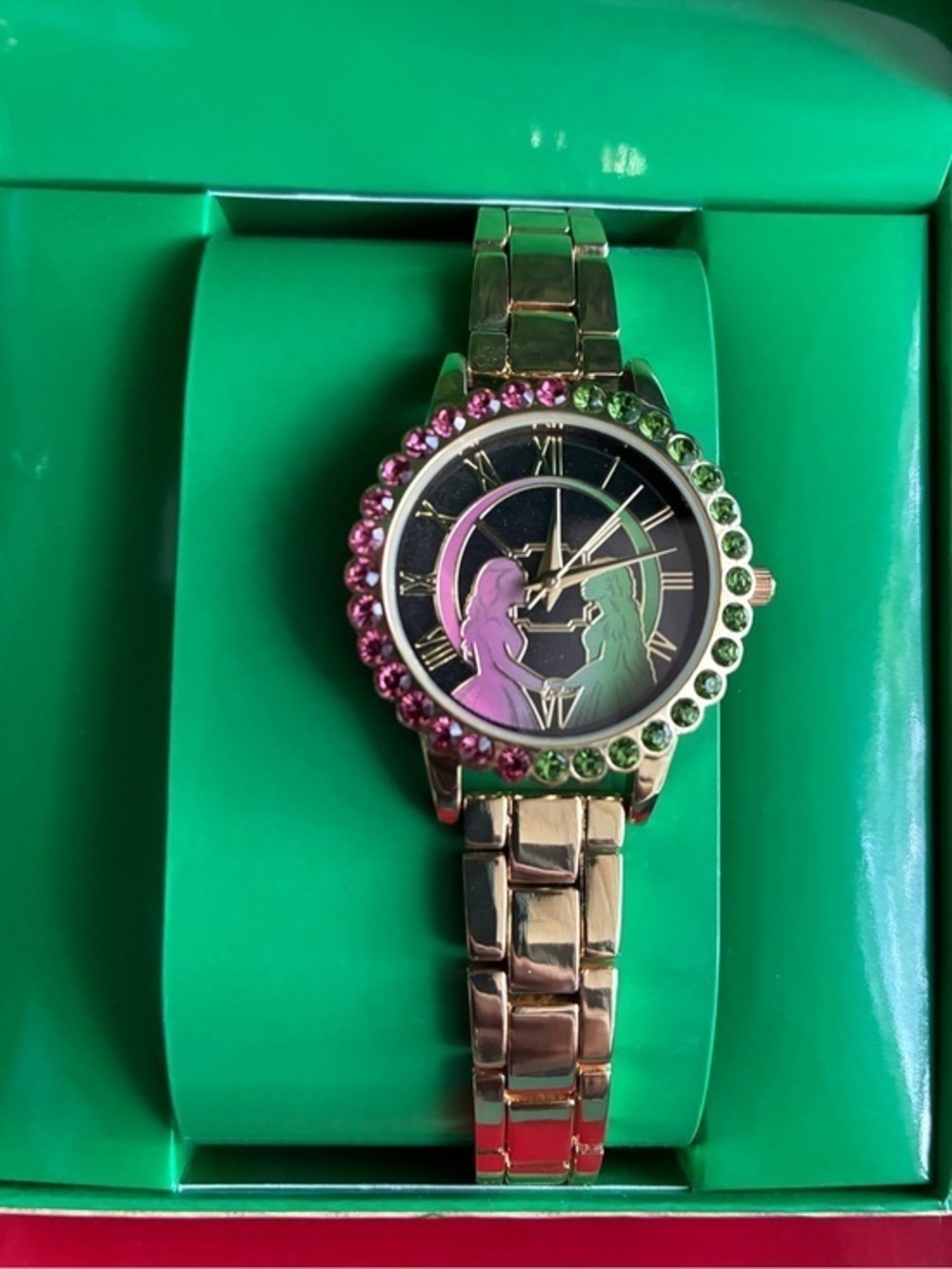 Gold-Tone Women's Watch with Pink and Green Crystal Accents